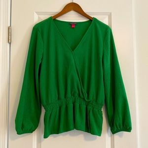 Green Cinch Waist Blouse w/ Balloon Sleeves- Vince Camuto